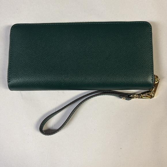 Michael Kors Large Jet Set Leather Continental Wallet Wristlet Racing Green - Picture 4 of 6